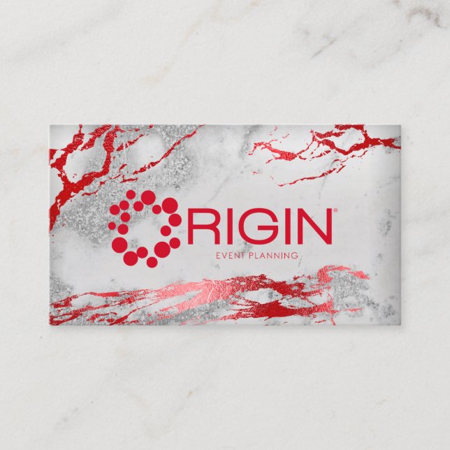 Gina Origin Event Planning Red Grey Silver Business Card (Front)