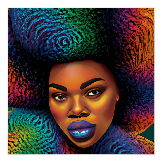 Gina Queen Rainbow Cute Hair Black Melanin Afro Poster (Front)