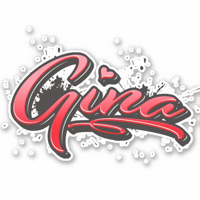 Gina red Heart Graffiti Sticker (Front)