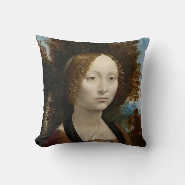 Ginevra de Benci by Leonardo da Vinci Cushion (Front)