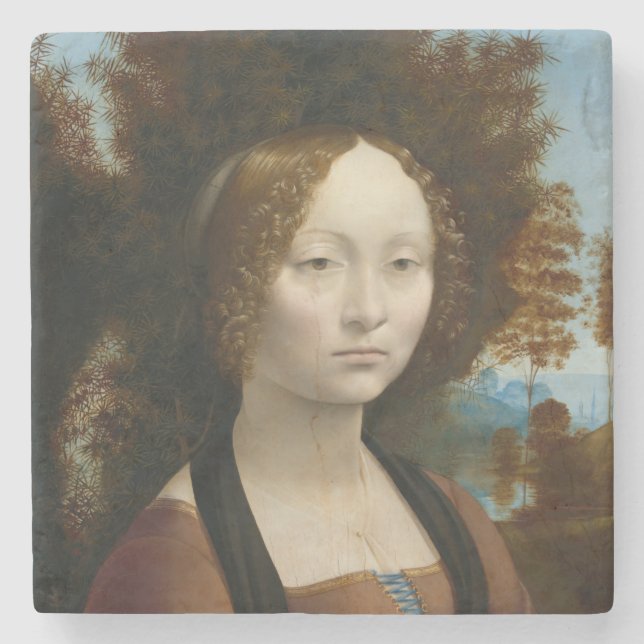 Ginevra de Benci by Leonardo da Vinci Stone Coaster (Front)