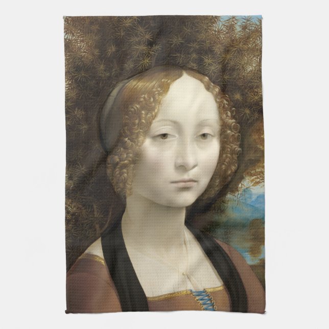 Ginevra de' Benci Leonardo da Vinci    Tea Towel (Vertical)
