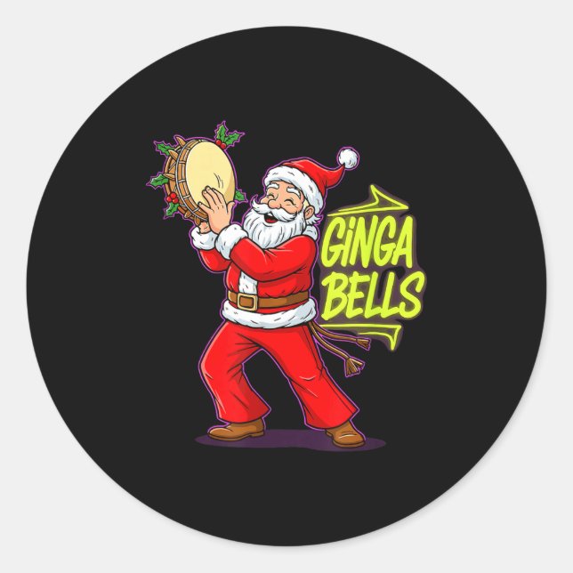 Ginga Bells Santa Brazilian Party Holiday Christma Classic Round Sticker (Front)