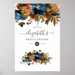 Ginger and Navy Floral Bridal Shower Poster