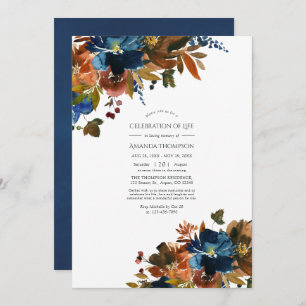 Ginger and Navy Floral Celebration of Life Photo Invitation