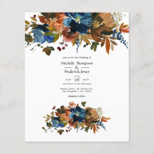 Ginger and Navy Floral Wedding nvitation Flyer