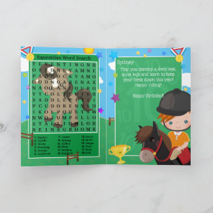 Ginger Boys Equestrian Word Search Happy Birthday Card