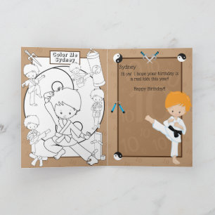 Ginger Boys Karate Colouring Page Happy Birthday Card