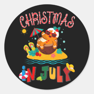 Ginger Bread Christmas In July Funny Beach Summer  Classic Round Sticker