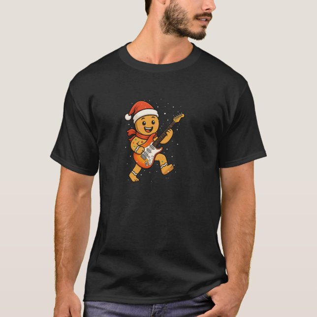 Ginger Bread Electric Guitar Merry Christmas Xmas  T-Shirt (Front)