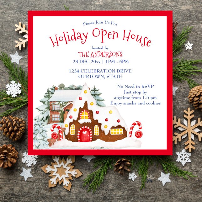 Ginger bread house holiday open house invitation (Ginger bread house holiday open house party editable template invitation digital download)