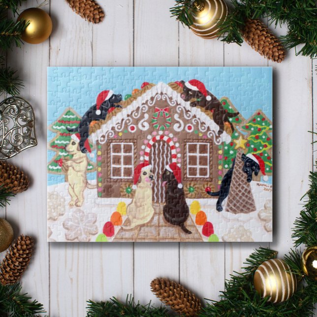 Ginger Bread House Labradors Painting Jigsaw Puzzle (Ginger Bread Labradors Christmas Jigsaw Puzzle.)