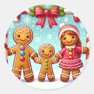 Ginger Bread Man and Family Classic Round Sticker