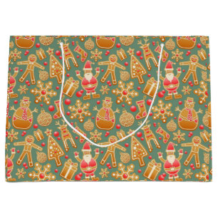 Ginger Bread Man Pattern National Gingerbread Day  Large Gift Bag