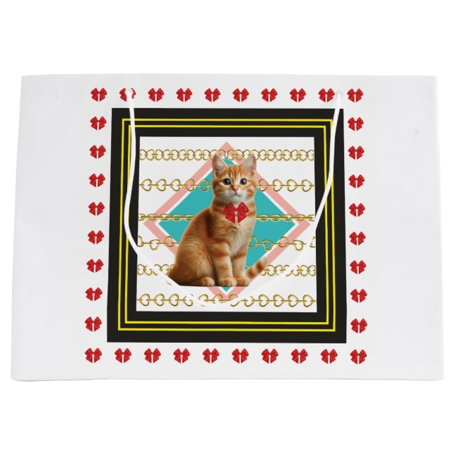 Ginger cat and Golden chain Large Gift Bag (Front)