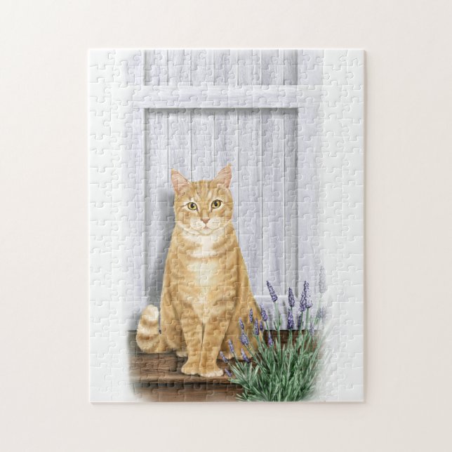 Ginger Cat and Lavender Door Art Jigsaw Puzzle (Vertical)