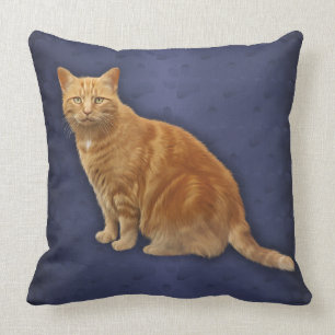 Ginger Cat Blue Designer Throw Pillow
