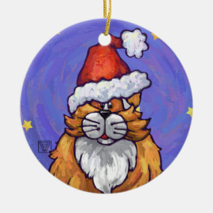 Ginger Cat Christmas Ceramic Ornament