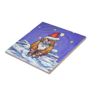 Ginger Cat Christmas Ceramic Tile