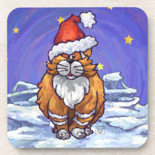 Ginger Cat Christmas Coaster