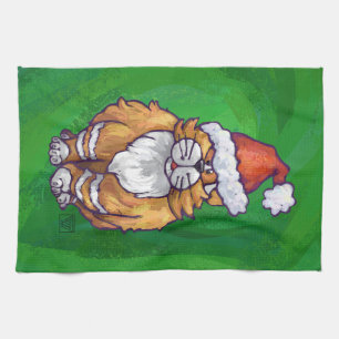 Ginger Cat Christmas On Green Tea Towel