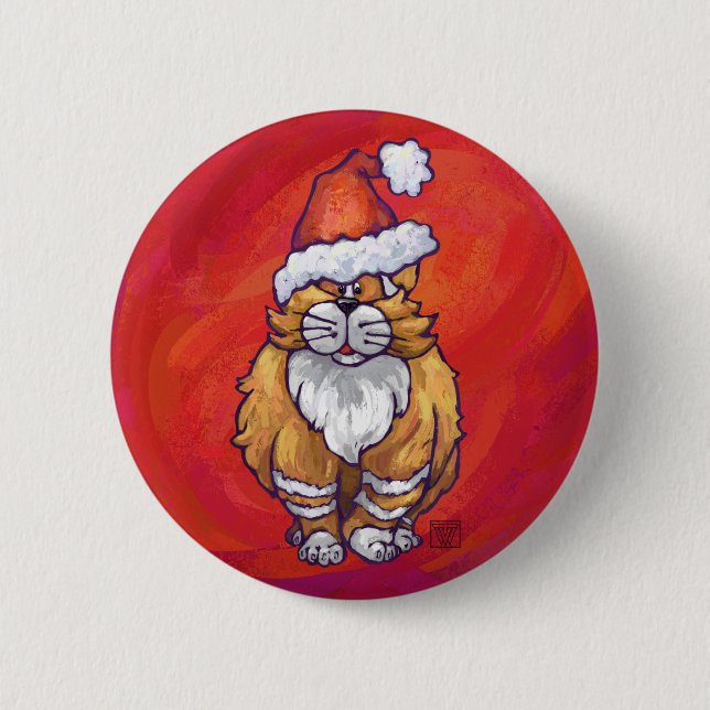 Ginger Cat Christmas On Red 6 Cm Round Badge (Front)