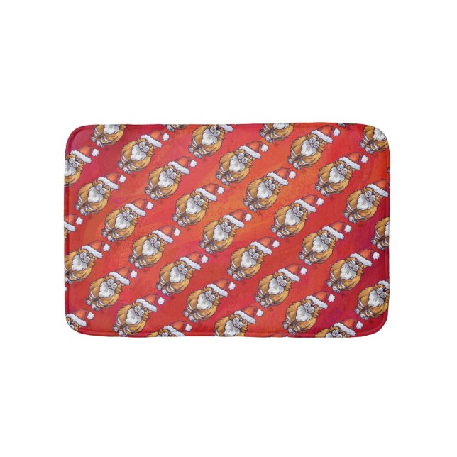 Ginger Cat Christmas On Red Bath Mat (Front)