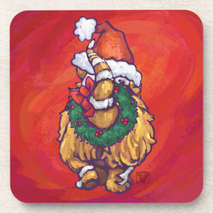 Ginger Cat Christmas On Red Coaster