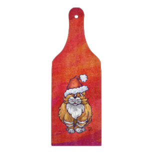 Ginger Cat Christmas On Red Cutting Board