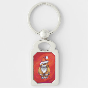 Ginger Cat Christmas On Red Key Ring