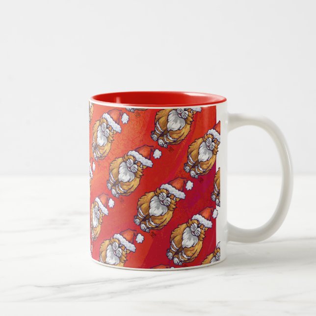 Ginger Cat Christmas On Red Two-Tone Coffee Mug (Right)