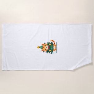 Ginger Cat Christmas Tree Cute Xmas 2 Beach Towel