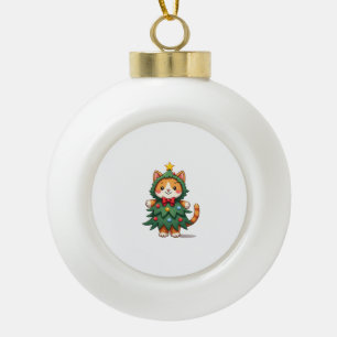 Ginger Cat Christmas Tree Cute Xmas 3 Ceramic Ball Christmas Ornament