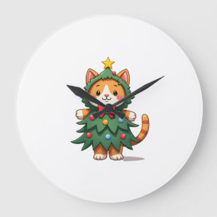 Ginger Cat Christmas Tree Cute Xmas 3 Large Clock
