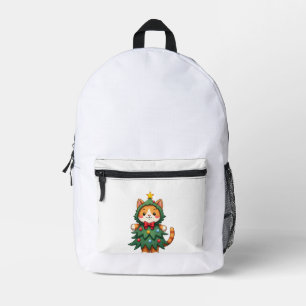 Ginger Cat Christmas Tree Cute Xmas 3 Printed Backpack