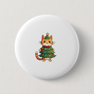 Ginger Cat Christmas Tree Cute Xmas 4 6 Cm Round Badge