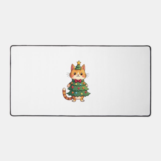 Ginger Cat Christmas Tree Cute Xmas 4 Desk Mat (Front)