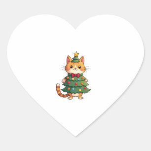 Ginger Cat Christmas Tree Cute Xmas 4 Heart Sticker