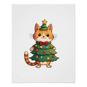 Ginger Cat Christmas Tree Cute Xmas 4 Poster