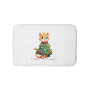Ginger Cat Christmas Tree Cute Xmas Girls Kids Tod Bath Mat