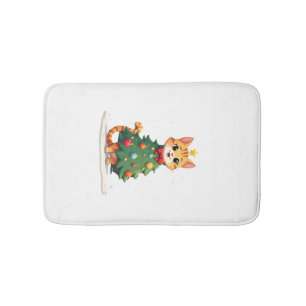 Ginger Cat Christmas Tree Cute Xmas Girls Kids Tod Bath Mat