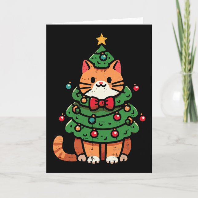 Ginger Cat Christmas Tree Cute Xmas Girls Kids Tod Card (Front)
