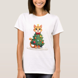 Ginger Cat Christmas Tree Cute Xmas Girls Kids Tod T-Shirt