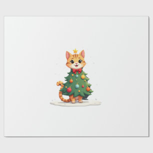 Ginger Cat Christmas Tree Cute Xmas Girls Kids Tod Wrapping Paper