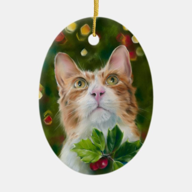 Ginger Cat Christmas Wonder Ceramic Ornament (Front)