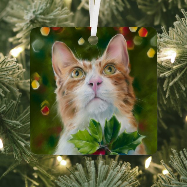 Ginger Cat Christmas Wonder Metal Tree Decoration (Insitu)
