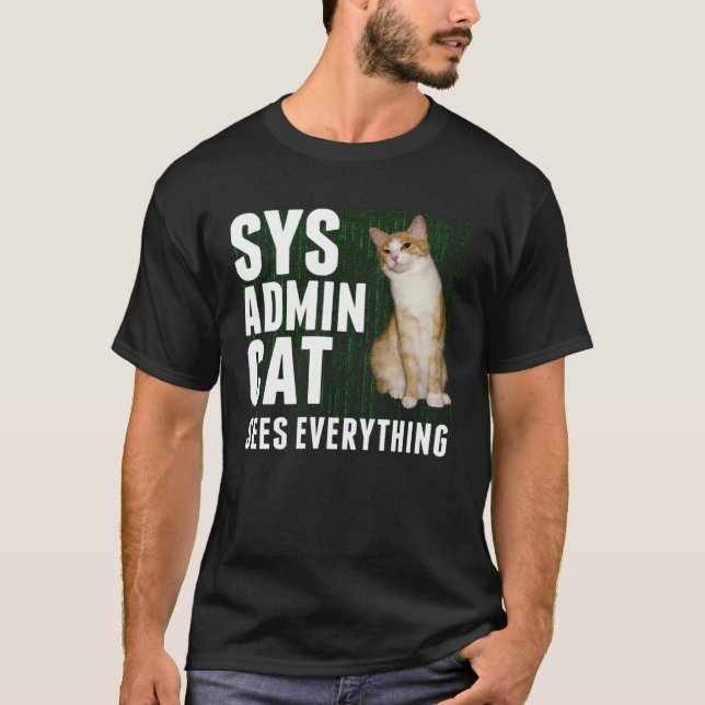 Ginger Cat Computer Laptop Sysadmin Kitty T-Shirt (Front)