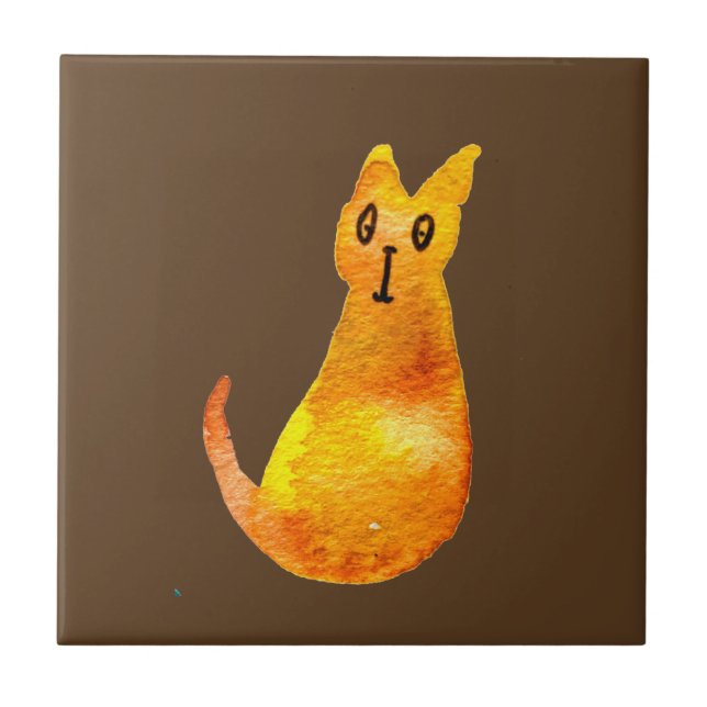 Ginger cat cute watercolor illustration art ceramic tile (Front)
