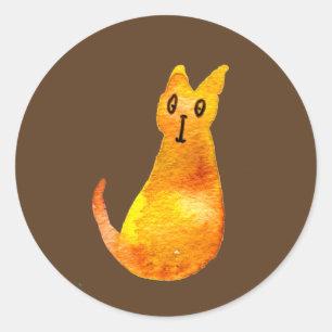 Ginger cat cute watercolor illustration art classic round sticker