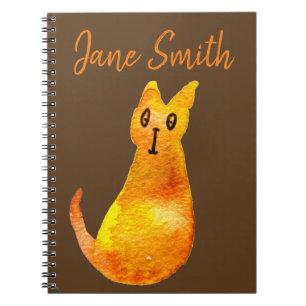 Ginger cat cute watercolor illustration art notebook